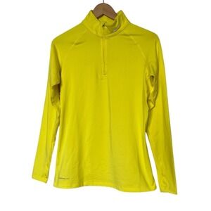 Nike Pro-Combat Pullover Women Large Yellow 1/4 Zip Fitted Thumbholes Jacket